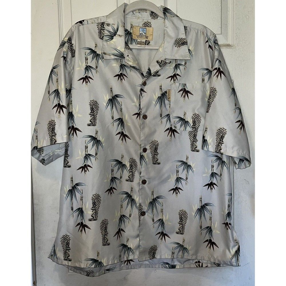 Coconut Pier Top Image Hawaiian Casual Button Down Mens Bamboo USA Large‎